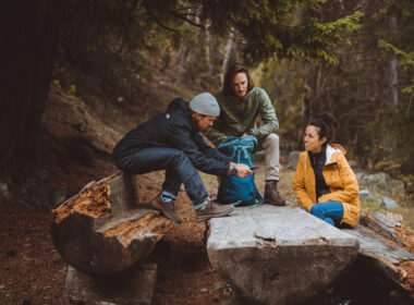 Garmont outdoor footwear fall collection advertising campaign, hikers in autumn mountain forest Italian Alps — Andrea Passerini